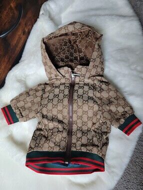 Stylish Brown Monogram Dog Hoodie Zip Sweatshirt